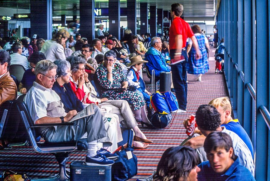 Passengers waiting at Sea-Tac in the 1990s