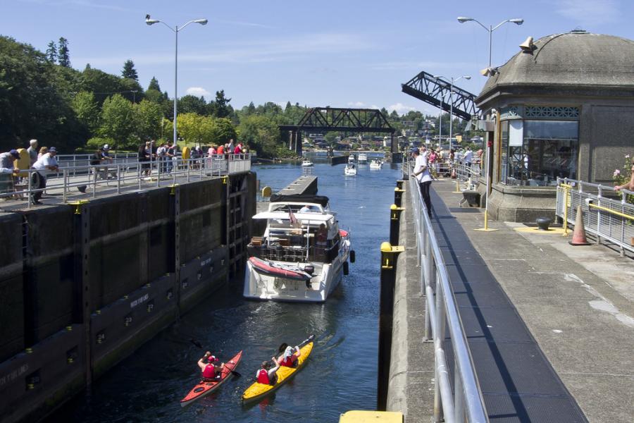 Ship passing through Ballard Locks