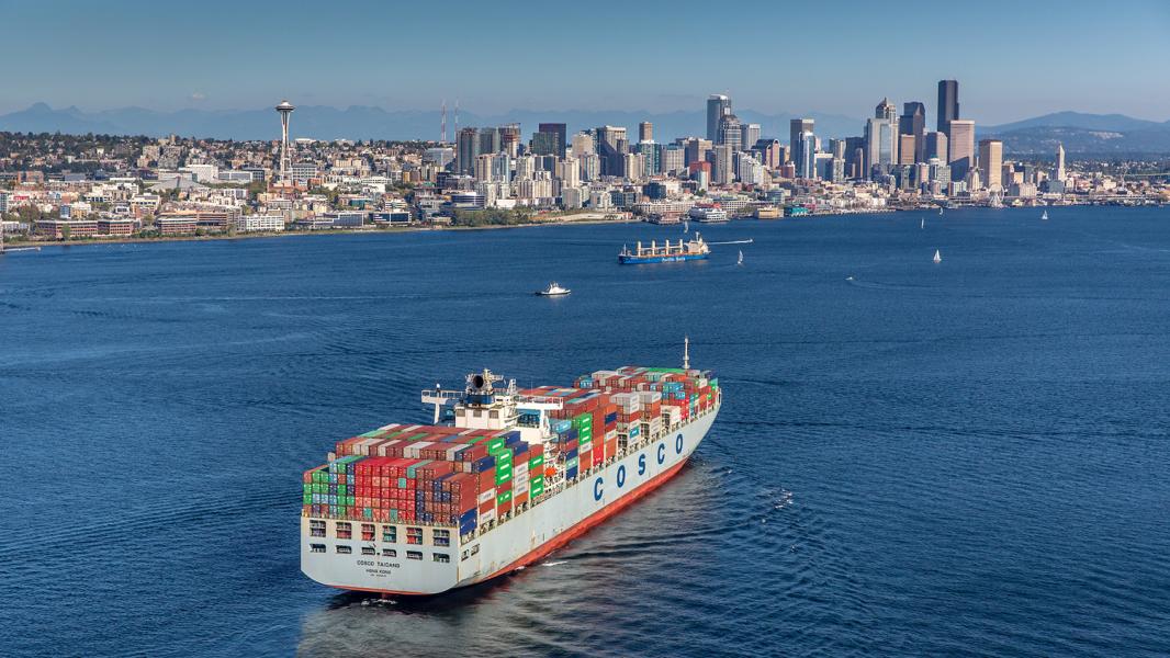 Cargo ship in Elliott Bay