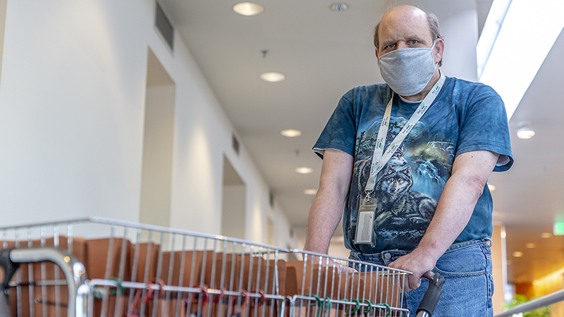 A long-time essential worker at Port of Seattle Pier 69 Headquarters, Nov. 2020 