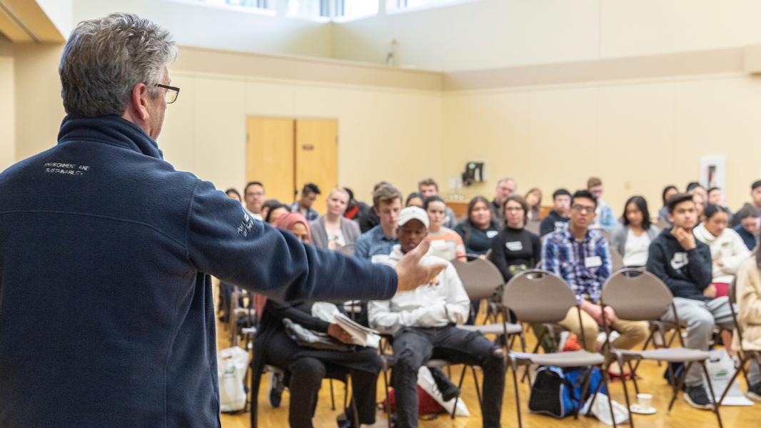 Commissioner Felleman presents to a class of interns at the Port of Seattle, April 2019