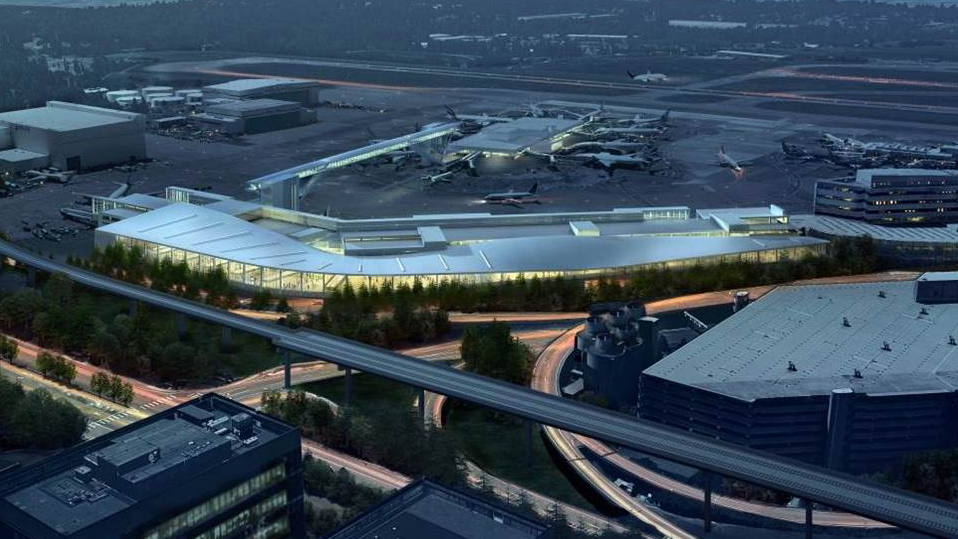 Artist rendering of the exterior of the new International Arrivals Facility, Sea-Tac Airport