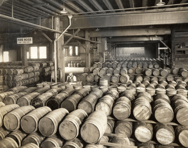 o	Warehouse of barrels of Herring and Salmon at Port facilities (FT to be exact) circa 1930s, showing how cargo was stored and moved pre container