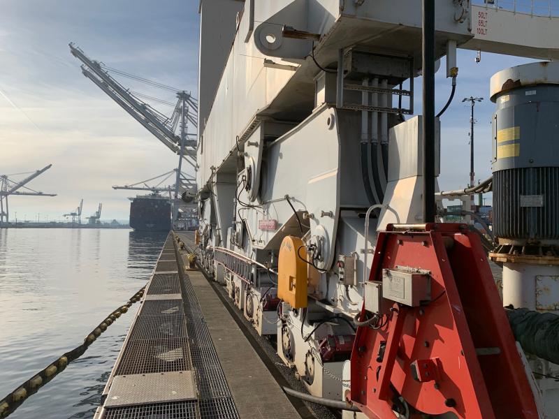 Water-level view of maritime cargo