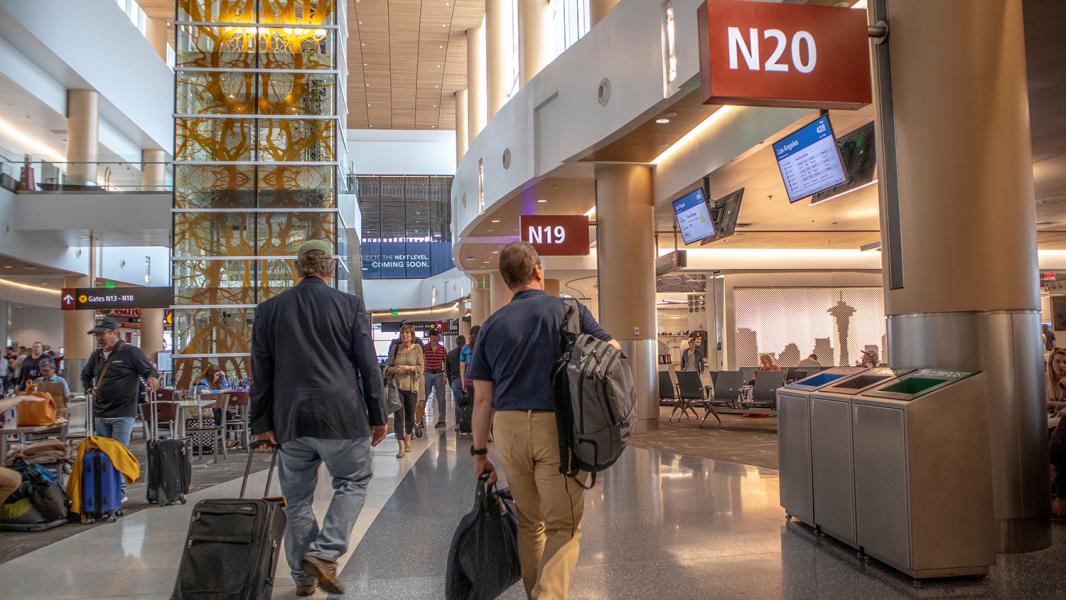 Cathedral is a glass-paneled piece of public art in the new North Satellite at Sea-Tac Airport. Photo credit: Don Wilson, June 26, 2019.