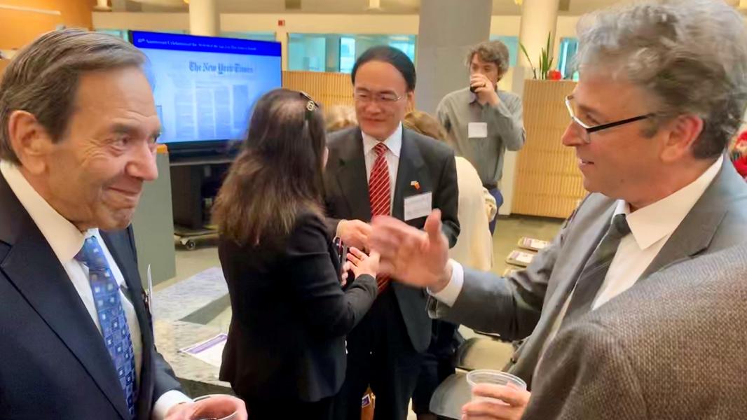 Stan Barer and Commissioner Felleman chat at the 40th anniversary event of the opening of trade with China, Port of Seattle, April, 2019