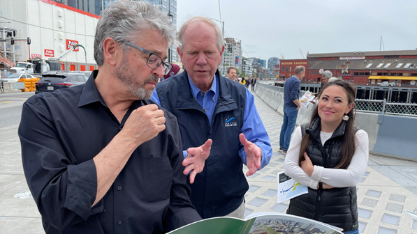 Commissioners Hasegawa and Felleman on a Waterfront tour.