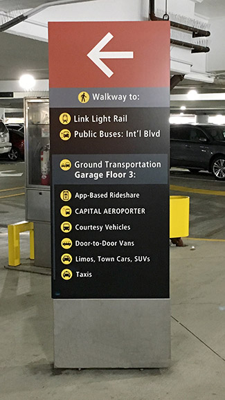 New wayfinding sign in the airport garage