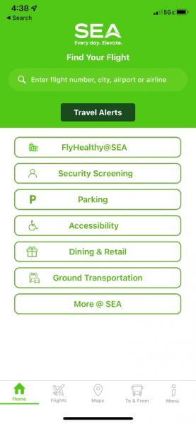 home screen from the fly SEA app