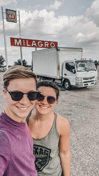 Ashlyn and Lyndie with box truck