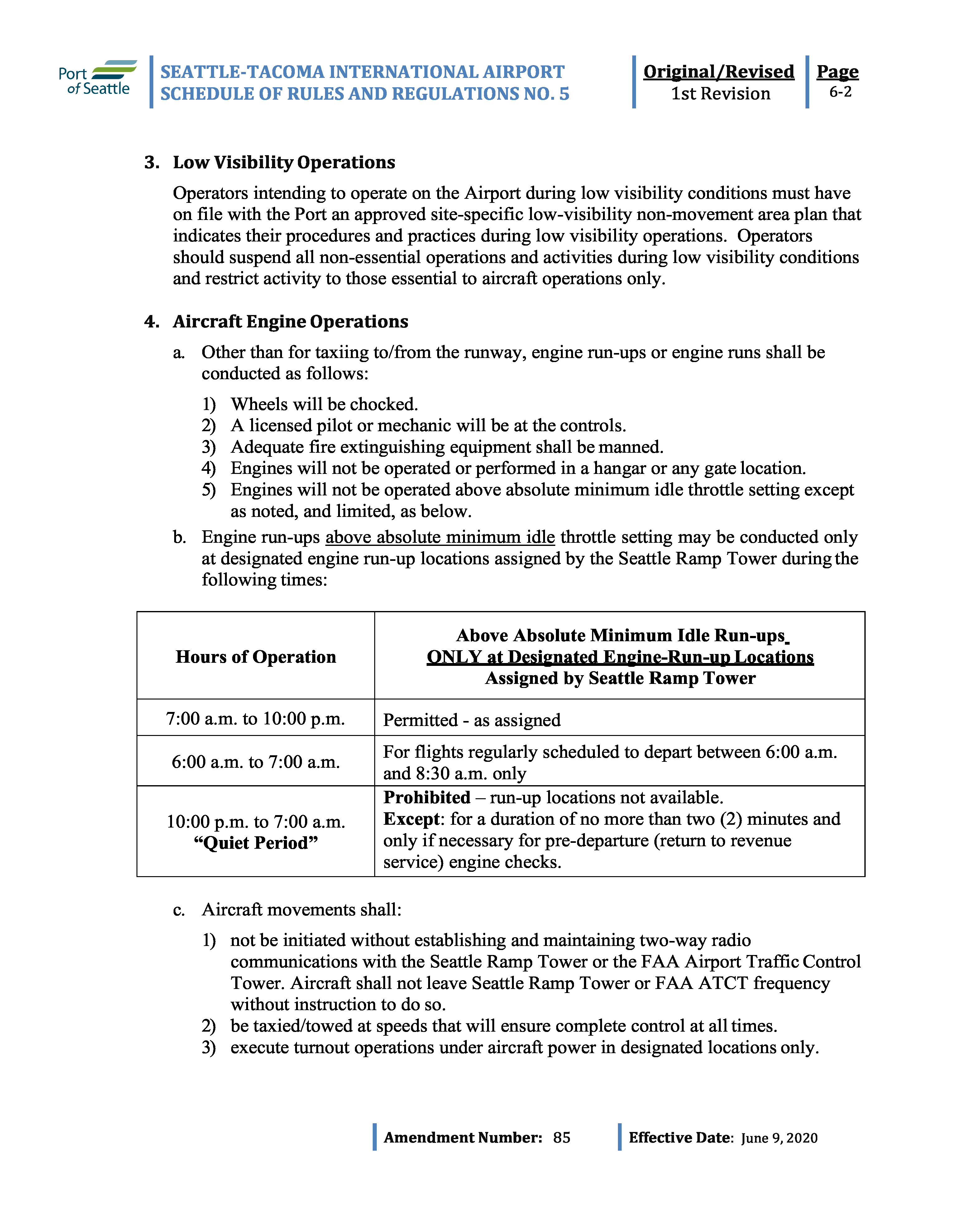 informative page 46 outlining engine runup requirements at Seattle-Tacoma airport