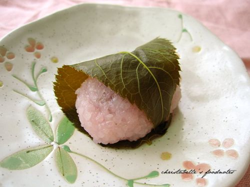 Sakura mochi on a cherry blossom plate