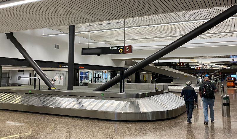 Cross braces in baggage claim at SEA Airport