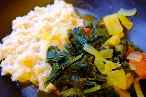 Collard greeens and porridge